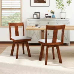 Tangkula Swivel Dining Chairs Set Of 4 Dining Room Chairs W/ Rubber Wood Frame -Beauty house GUEST 378035ed 32f6 4ade b317 7f12c86065f3