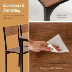 Tangkula 4PCS Dining Table Set Kitchen Table With Bench And Chairs Industrial Gathering Bench Dining Set Brown/Grey -Beauty house GUEST 37849c8a 305c 44cb 8dd9 ac381738c56a