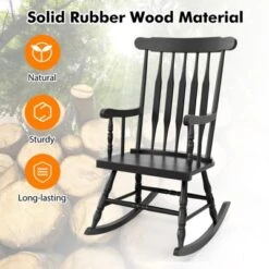 Tangkula Wooden Rocking Chair Single Rocker Indoor Garden Patio Yard Black -Beauty house GUEST 3796229b 2344 4315 925e f365bc34147f