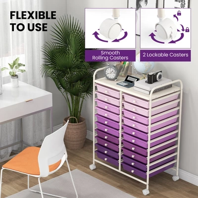Tangkula 20-Drawer Rolling Storage Cart Art Craft Organizer Cart Mobile Utility Storage Cart With Removable Drawers & Lockable Wheels Purple 5 Tangkula 20-Drawer Rolling Storage Cart Art Craft Organizer Cart Mobile Utility Storage Cart With Removable Drawers & Lockable Wheels Purple - Image 3