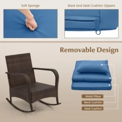 Tangkula 3 Piece Outdoor Rocking Set Rattan Rocker Chairs W/ Tempered Glass Coffee Table -Beauty house GUEST 388d1475 0ca6 4ea7 aed8 c2b9c7f46768