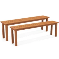Tangkula Set Of 2 59" Outdoor Wood Bench Patio Dining Bench Backless With Teak Oil Finish & Slat Seat Accent Entryway Bench Farmhouse Bench -Beauty house GUEST 389838c6 7821 437c 9d00 28e4ed22a784