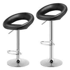 Tangkula Set Of 2 PU Leather Bar Stools Adjustable Kitchen Counter Chairs Black -Beauty house GUEST 389db16d ad22 4832 bb23 1339047c56a3