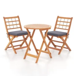 Tangkula 3 Piece Patio Wood Bistro Set Folding Table Chair Set W/Soft Seat Cushions Acacia Wood Frame High-Back Portable Chairs -Beauty house GUEST 38b523a3 6e28 4c9e b155 820487ac6e3a