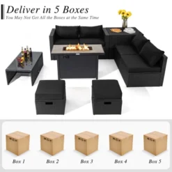 Tangkula 9 PCS Outdoor PE Rattan Wicker Sectional Sofa With 42" 60,000 BTU Gas Fire Pit Table Space-Saving Conversation Set With Storage Box Black -Beauty house GUEST 38bd46cc 1e30 4ae8 8307 71ceefc22362