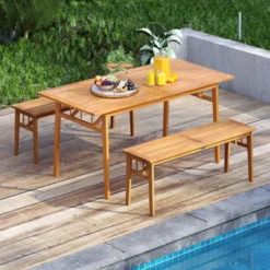 Tangkula 63" Acacia Wood Dining Table For 6 People Heavy-Duty Indoor Outdoor Wooden Table -Beauty house GUEST 38cccaac 0baa 4c31 93fb fef658d625be