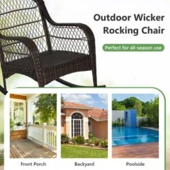 Tangkula Patio Wicker Rocking Chair W/ White Seat Cushions & Lumbar Pillow Porch -Beauty house GUEST 3969b640 31dd 44a7 a6d2 61688dbb7f0f 1