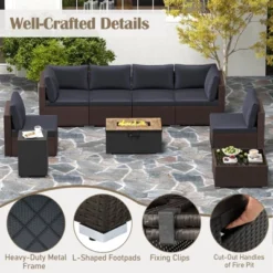 Tangkula 12 PCS Furniture Set W/ 32" Fire Pit Table & Propane Tank Cover Outdoor