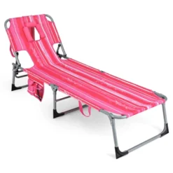 Tangkula Lounge Chair Beach Chair W/ Face Arm Hole Detachable Pillow Adjustable Backrest Side Pocket Outdoor Folding Chaise Sunbathing Chair Hot Pink -Beauty house GUEST 3a1e2cbd 6fc2 4685 a39f 2d3a306fd9f5