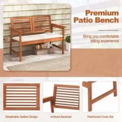Tangkula Outdoor Bench With Cushion 2-Person Patio Bench W/Slatted Back & Seat Garden Backyard Balcony -Beauty house GUEST 3a4a414e 94bb 4d6d afb7 011270d8808d