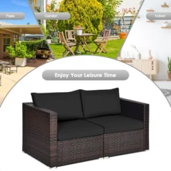 Tangkula 4PCS Rattan Corner Sofa Set Patio Outdoor Furniture Set W/ Black Cushions -Beauty house GUEST 3a85fa84 5e1b 4de6 8b38 e2ee35bbedb0
