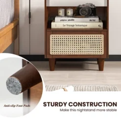 Tangkula 2PCS Bamboo Rattan Nightstand Boho Bedside End Table W/ Drawer Wood Legs -Beauty house GUEST 3adc8c22 78aa 4db2 b82e e8d6b94b8d19