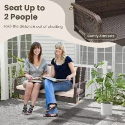 Tangkula Wicker Outdoor Porch Swing 800 LBS Capacity Outdoor Swing Bench W/ Hanging Chains -Beauty house GUEST 3ade268a b27d 4dc4 b445 ecd65e8229cd