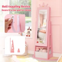 Tangkula Kids Jewelry Cabinet W/ Full-Length Mirror Foldable Drawer Anti-toppling System -Beauty house GUEST 3b57af12 0922 420a 9e74 d72b180a7ca3