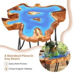 Tangkula 21" Teak Wood End Table Outdoor Epoxy Resin Side Table W/ Irregular Tabletop -Beauty house GUEST 3b98931e 4e63 4245 8946 045a22c25e0d