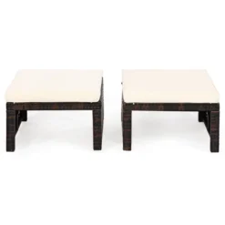 Tangkula 2 PCS Outdoor Wicker Ottoman Patio Rattan Furniture Metal Footrest Seat Square Footstool With Cushion -Beauty house GUEST 3bc52757 5524 4a2e 87ea ee4b3c4793a3