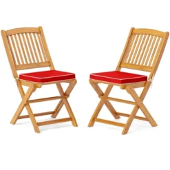 Tangkula Patio Folding Chair Set Of 2 Portable Acacia Wood Dining Chairs With High Back & Seat Cushions Beige/Navy/Red -Beauty house GUEST 3c1adadb c78b 4fe7 b735 96656e7c3a49