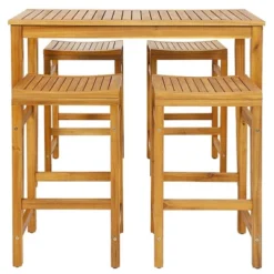 Tangkula 5 Pieces Patio Acacia Wood Bar Set Outdoor Bar Height Table & Saddle Stool Chairs Set -Beauty house GUEST 3c397b8d e257 4d2a 9c7f 9d00bdc02888