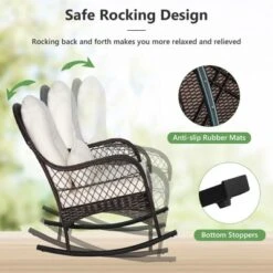 Tangkula 2PCS Patio Wicker Rocking Chair W/ White Seat Cushions & Lumbar Pillow Porch