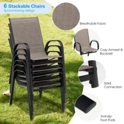 Tangkula 7PCS Patio Dining Furniture Set W/ 6 Stackable Armchairs & Umbrella Hole -Beauty house GUEST 3c64794c 3829 49ba aa8b a1f0abcf741a