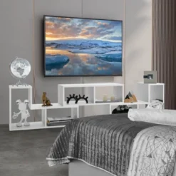 Tangkula 3 PCS Adjustable TV Stand Minimalist Entertainment Center For 43 55 60 65 Inch TV Media Console Table White -Beauty house GUEST 3c788568 3c87 4589 ac16 51c150bd3086