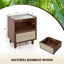 Tangkula 2PCS Bamboo Rattan Nightstand Boho Bedside End Table W/ Drawer Wood Legs -Beauty house GUEST 3cdb85b7 8c8a 48e3 a7d9 1c8dcc1adca3