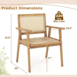 Tangkula 2PCS Wood Chair Teak Wood Armchair W/ Rattan Seat & Curved Backrest Dining Chair Patio -Beauty house GUEST 3ce0dd55 1a83 4595 9e67 64a0beaf1b50