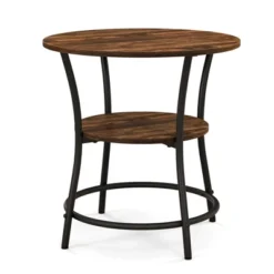 Tangkula 2-Tier Side Table Compact Round Metal Frame Coffee Table W/ Open Shelf Brown -Beauty house GUEST 3ce8ef34 dea0 4bc5 9572 fd0fd59227fa