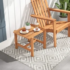 Tangkula Patio Teak Wood Side Table With Slatted Tabletop Small Coffee Table For Porch