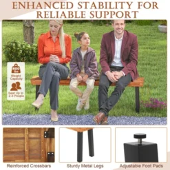 Tangkula Outdoor Acacia Wood Benches Set Of 2 W/ Slatted Top & Flared Metal Legs -Beauty house GUEST 3da9227c 723f 4245 9377 fff2485d468c