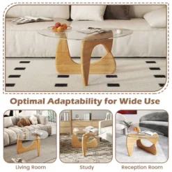 Tangkula Triangle Coffee Table W/ Tempered Glass Top & Adjustable Rubber Wood Base -Beauty house GUEST 3e1054cb 187d 469a b7bb b93d2793fa36