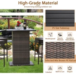 Tangkula Tangkula 5PCS Patio Bar Set Rattan Bar Furniture Set W/ Table & 4 Cushioned Stools Red -Beauty house GUEST 3e14a00f f939 40d8 946b 48ed50d01d56