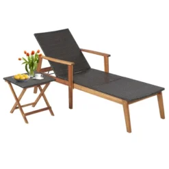 Tangkula 2PCS Patio Lounge Chair Adjustable Recliner Chair Acacia Wood Frame Folding Table Set -Beauty house GUEST 3e2a0cea e9ba 4315 ad32 1a2c9e6dda0d