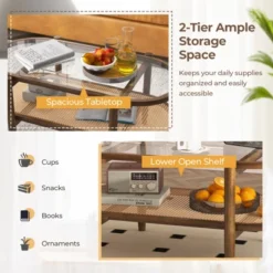 Tangkula 2-Tier Acacia Wood Coffee Table Mid-Century Modern Rectangular Center Table With Glass Tabletop And Imitation Rattan Storage Shelf 14 Tangkula 2-Tier Acacia Wood Coffee Table Mid-Century Modern Rectangular Center Table With Glass Tabletop And Imitation Rattan Storage Shelf -Beauty house GUEST 3e8cf7dd f4c4 44a4 a21b a038c5551547