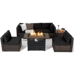 Tangkula 7PCS Patio Rattan Furniture Set 42" Fire Pit Table W/ Cover Cushioned -Beauty house GUEST 3eb2c258 38f8 4b16 a357 7198bd0c5e37