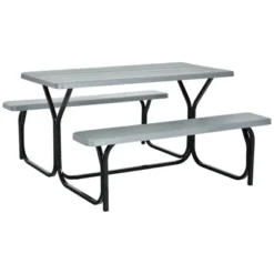 Tangkula Outdoor Picnic Table Bench Set Patio Camping Table W/Steel Frame & Wood Texture Tabletop For Garden -Beauty house GUEST 3f0e1284 cdd5 472a 8cdb e5083624fef1