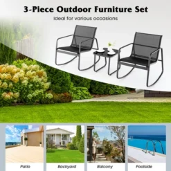 Tangkula 3 Piece Rocking Bistro Set Patio Furniture Set W/ 2 Rocking Chairs & Glass-Top Coffee Table -Beauty house GUEST 3f37499e 699f 41f1 b961 5cd19f41839c