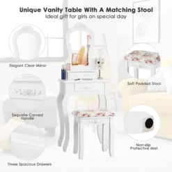 Tangkula Vanity Mirror Makeup Dressing Table Set W/ Stool Drawer Wood Desk -Beauty house GUEST 3f50ab98 93d5 45a8 a4f0 6e4cd9ab8176