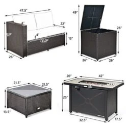 Tangkula 5PCS Patio Rattan Furniture Set Fire Pit Table W/ Cover Storage Cushion -Beauty house GUEST 3f8c71b8 7a4b 4649 8a78 43de0f842837