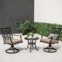Tangkula Patio Metal Swivel Chairs Set Of 4 Fabric Bistro Chairs W/ Curved Armrests -Beauty house GUEST 3fa4e5c1 b0c6 444f 8d4d f7e4265c4a36