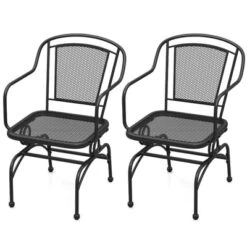 Tangkula Patio Rocking Chairs Set Of 2 W/ Metal Mesh Backrest & Seat Armrests Gentle -Beauty house GUEST 3fbd6142 23d2 44ff 88db 39a8a094e715