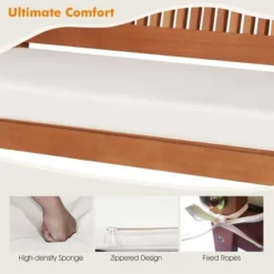 Tangkula 2-Seat Patio Hanging Wooden Porch Swing Bench W/ Cushion -Beauty house GUEST 3fe960b4 306f 4843 bc87 4355ebe0885d