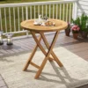 Tangkula Patio Teak Wood Dining Table 27.5" Round Side Table W/ Slatted Tabletop