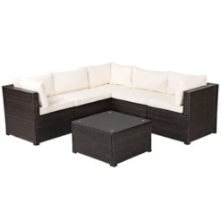 Tangkula 6 PCS Patio Rattan Furniture Set Outdoor Wicker Conversation Sofa Set W/Tempered Glass Coffee Table -Beauty house GUEST 4016e06d 8b5f 4704 99e5 f79824b2e2bd