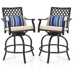 Tangkula 4PCS Patio Swivel Chairs Outdoor Bar Height Chair Set W/ Cushions & Lumbar Pillows -Beauty house GUEST 40315107 7663 44f3 bc83 c8aa48174773
