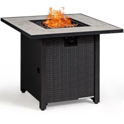 Tangkula 6 PCS Patio Wicker Furniture Set With 30" Gas Fire Pit Table 50,000 BTU Black/Red/Turquoise/Navy/White Cushions -Beauty house GUEST 405cc80f d0a2 4577 a4d5 67164f1b112d