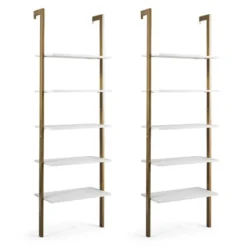 Tangkula 2PCS 5-Tier Ladder Shelf Wood Wall Mounted Display Bookshelf Metal Frame -Beauty house GUEST 407f3907 1648 4c8b 947e b5451af6e754