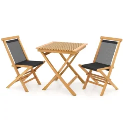 Tangkula 3-Piece Patio Bistro Set Teak Wood Square Coffee Table & Folding Chairs Set Of 2 -Beauty house GUEST 409cc473 711a 4409 acce bb8234a931a0