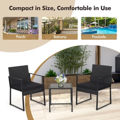 Tangkula 3PCS Patio Rattan PE Wicker Bistro Set Outdoor Furniture Set W/ Table & Cushion 7 Tangkula 3PCS Patio Rattan PE Wicker Bistro Set Outdoor Furniture Set W/ Table & Cushion - Image 5