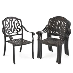 Tangkula 4 Pieces Cast Aluminum Chairs Set Of 2 Stackable Patio Dining Chairs W/ Armrests -Beauty house GUEST 40cccb18 bd4d 48e0 a868 58190e9ce47b